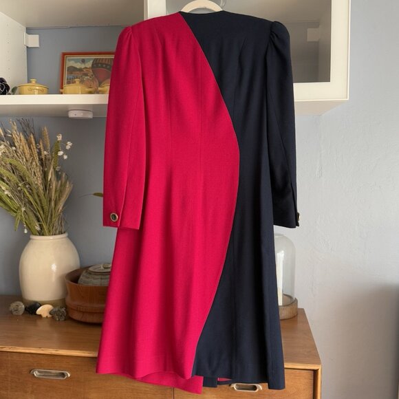 Vintage 80’s Lilli Ann Sheath Dress Button Front Wool Colorblock L Navy Pink - Picture 11 of 13